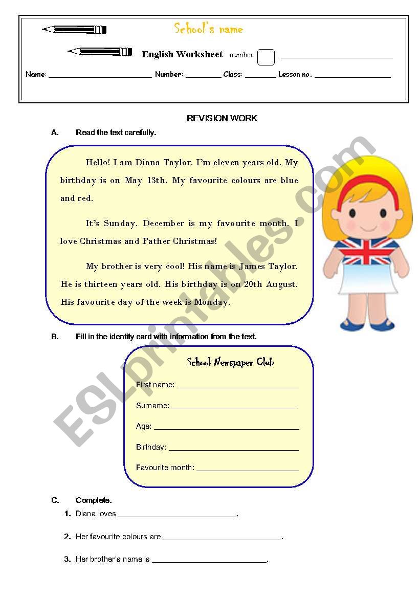 Revision work worksheet