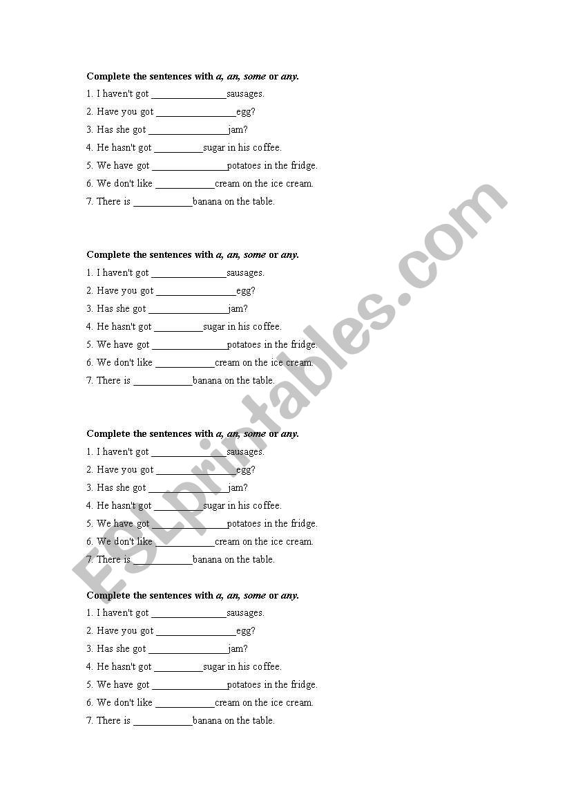 some, any, a, an worksheet
