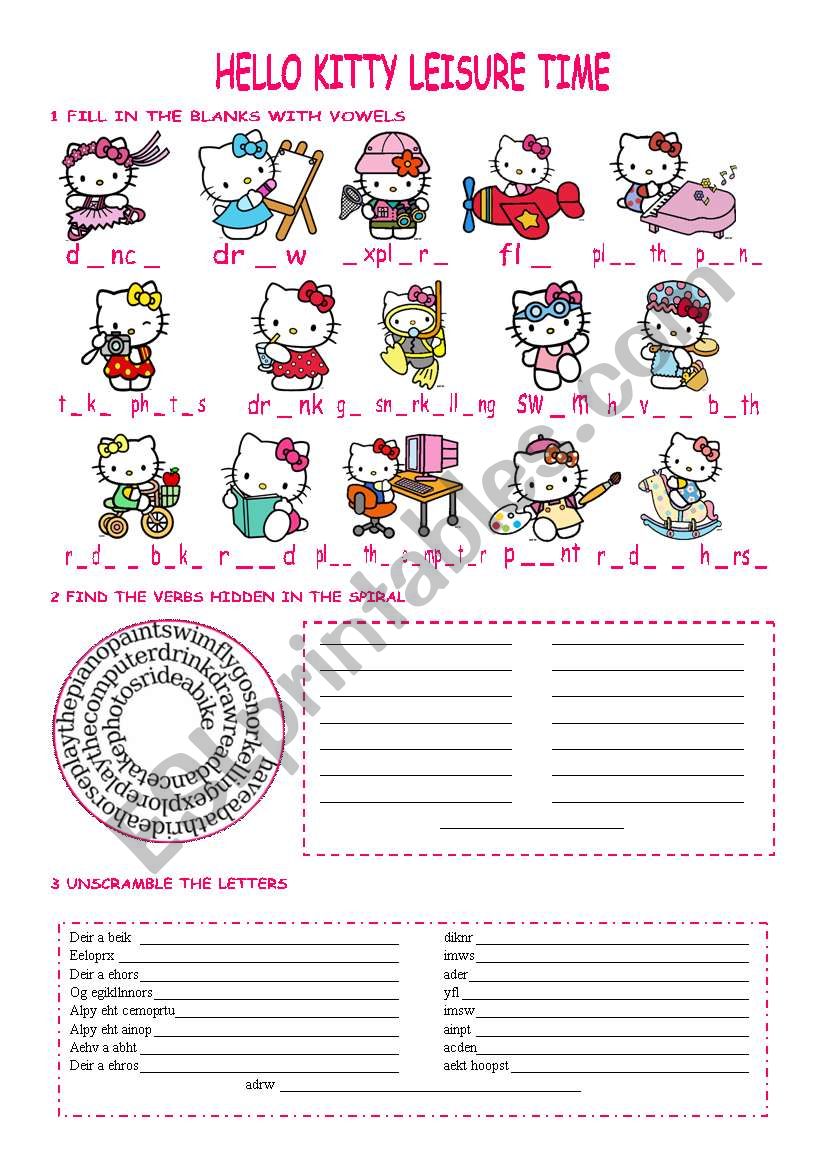 Hello Kitty leisure verbs worksheet