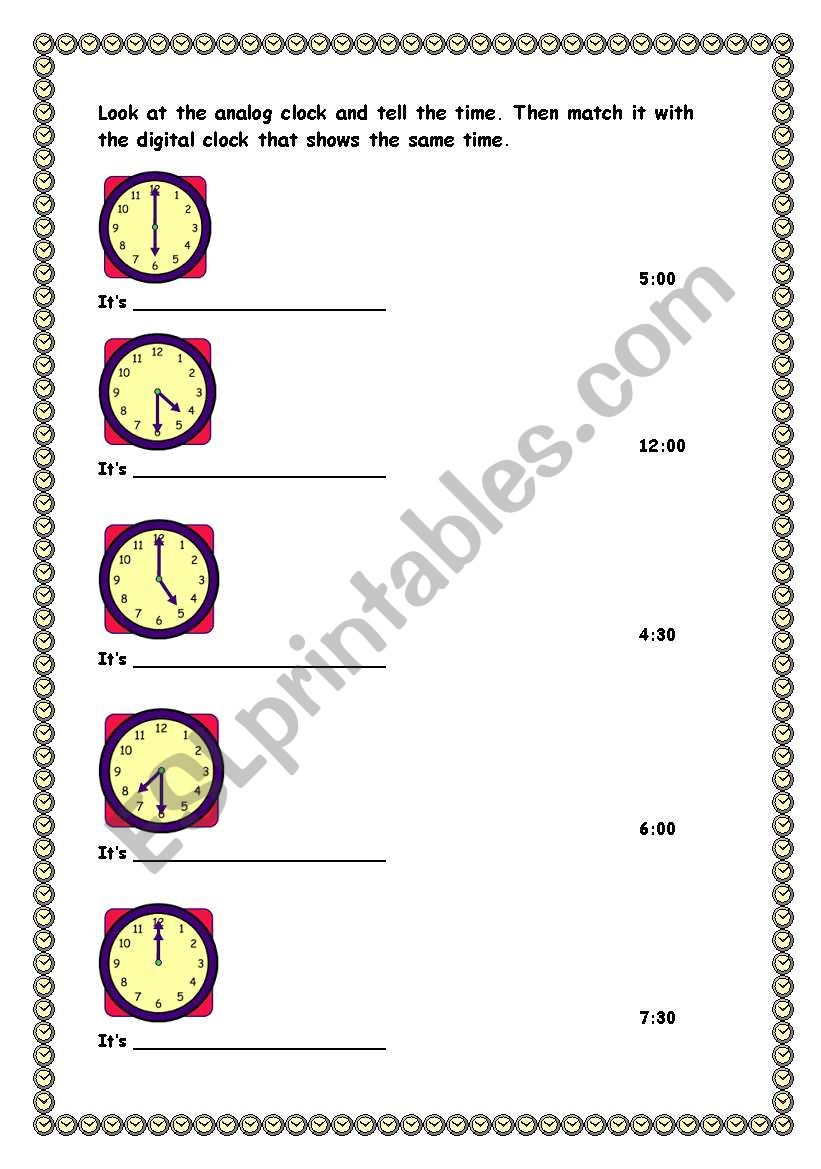 analog and digital time worksheet