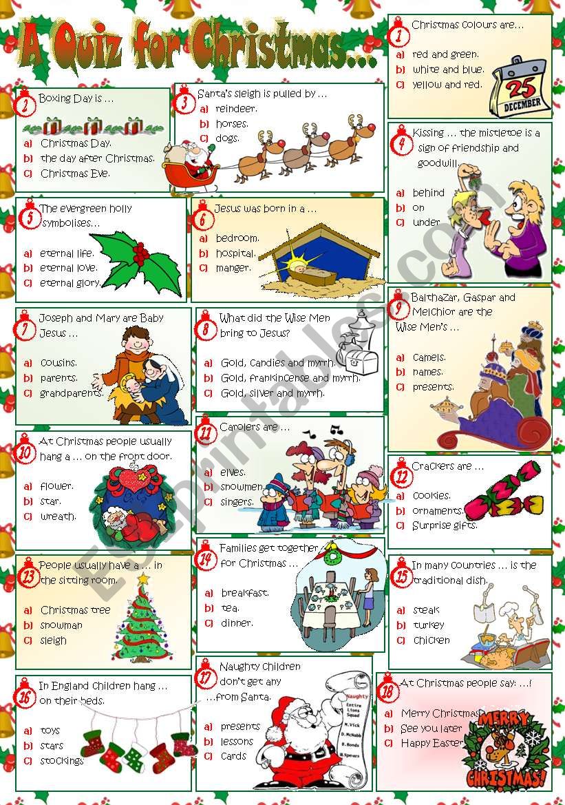 A QUIZ FOR CHRISTMAS... worksheet