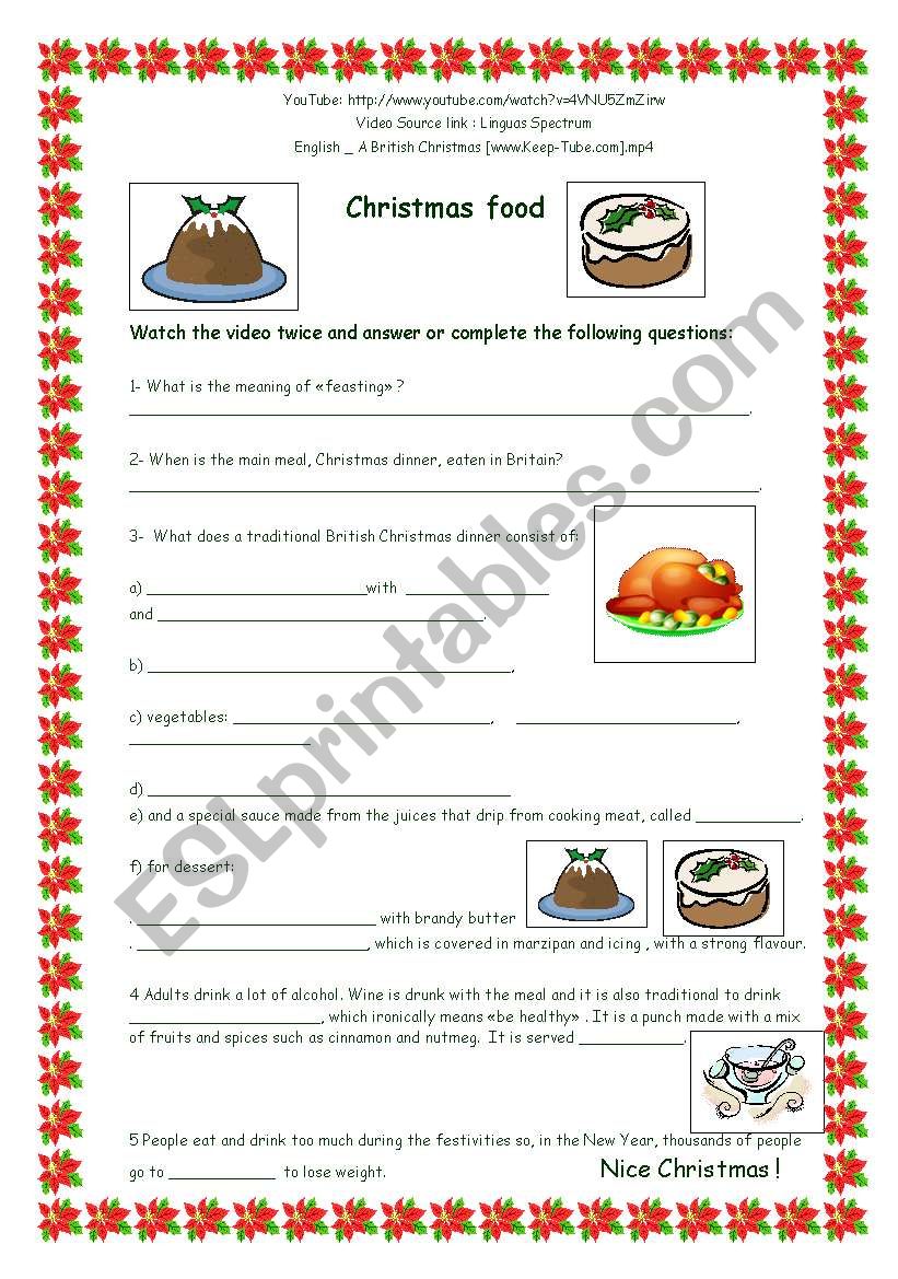 Christmas food - video and worksheet -