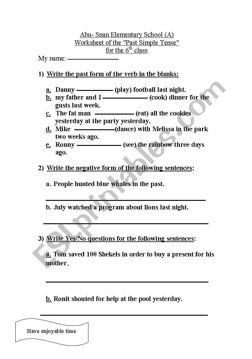 past simple training worksheet