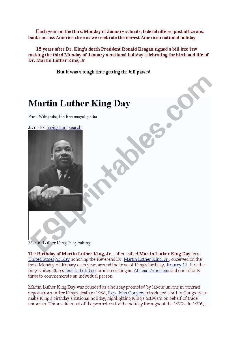 Martin Luther King worksheet