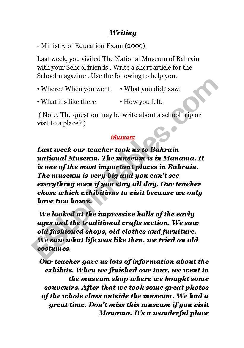 writing about a visit to a museum
