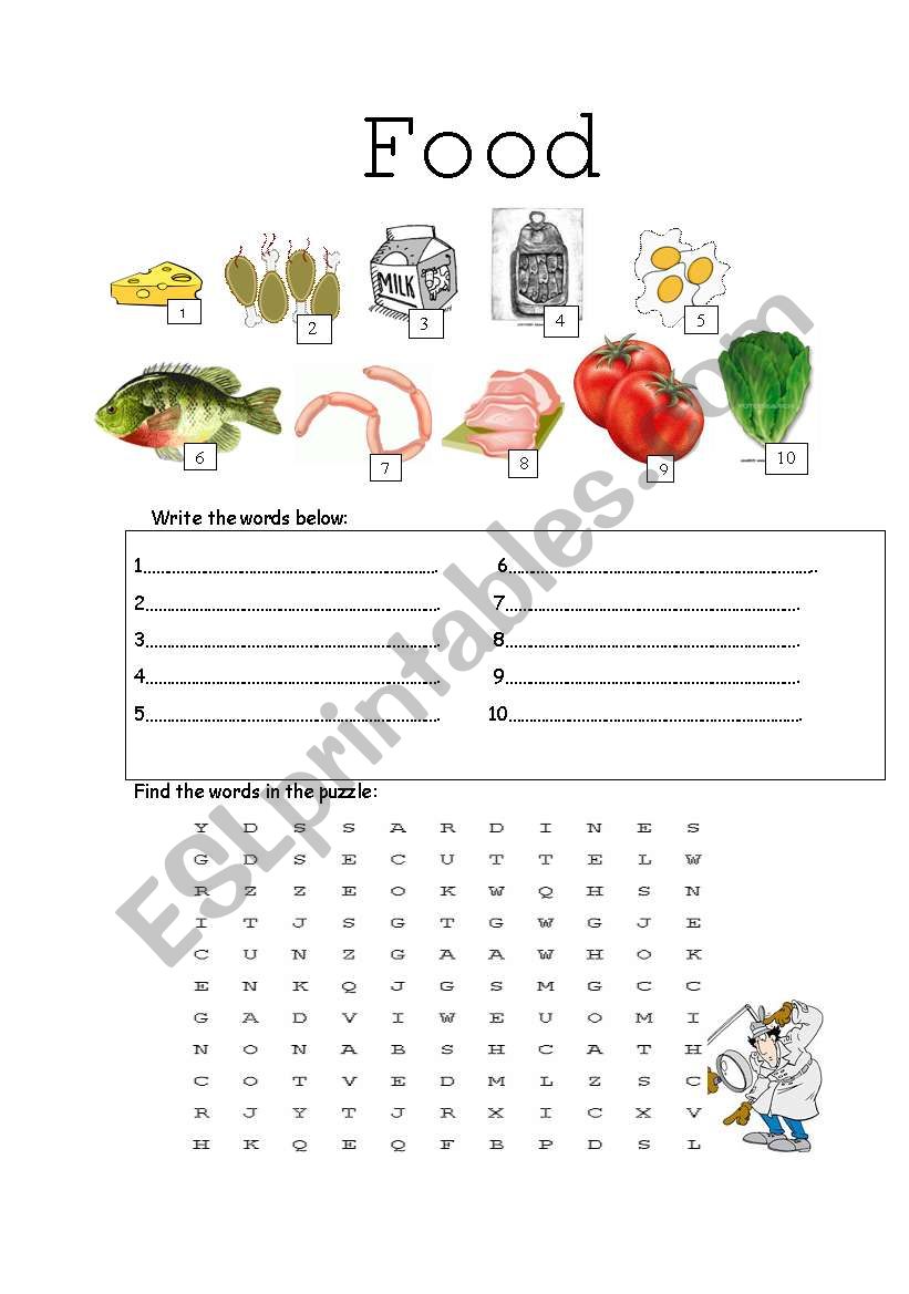 food worksheet