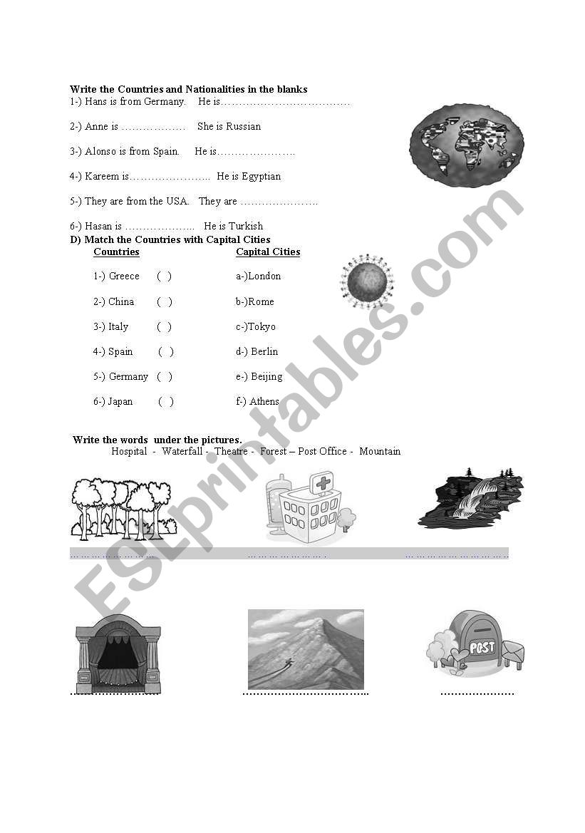 Nationalities and Places worksheet