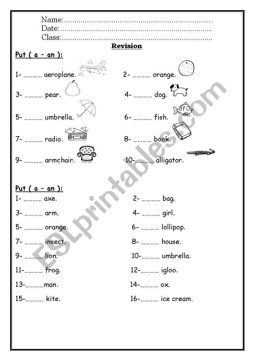 a-an worksheet