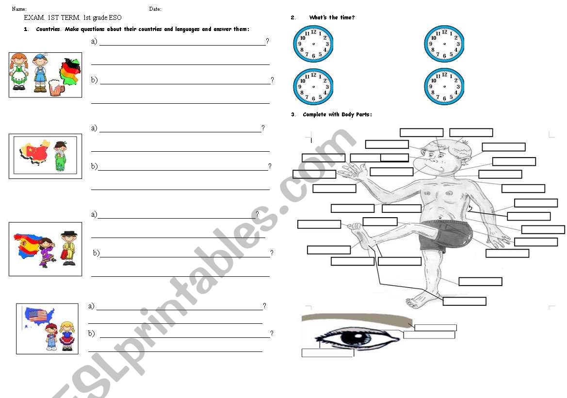 EXAM 1ST TERM. 1ST GRADE ESO worksheet