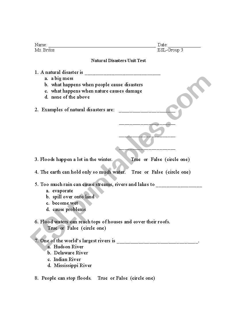 Natural Disaster- Tornadoes worksheet