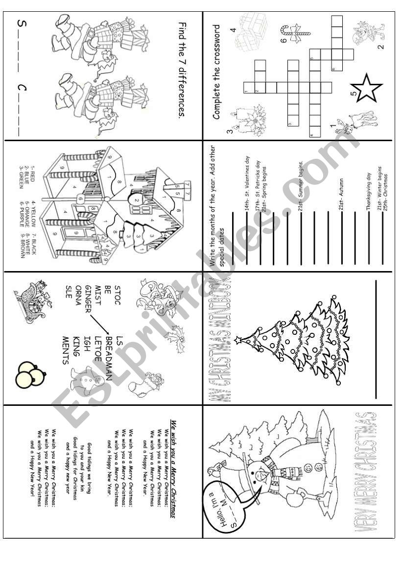 Christmas minibook b/w worksheet