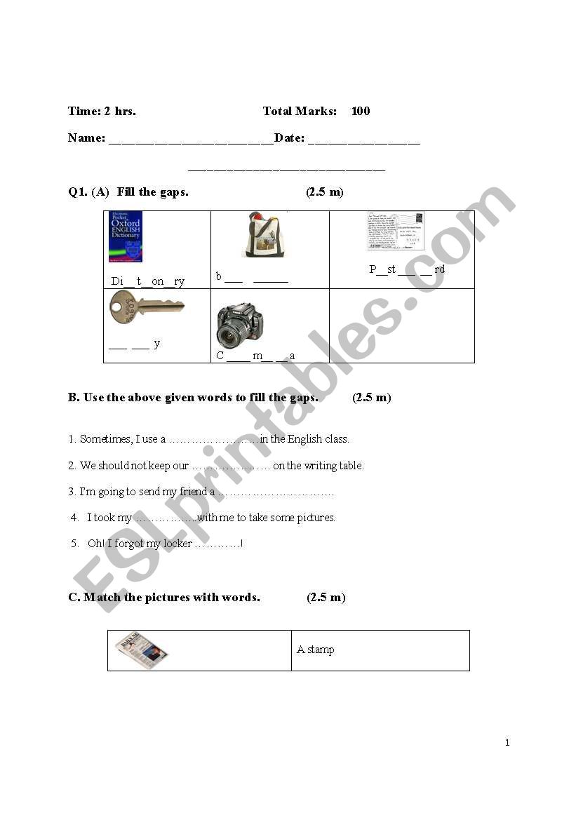 New Headway elementary exam Unit 1 to 8