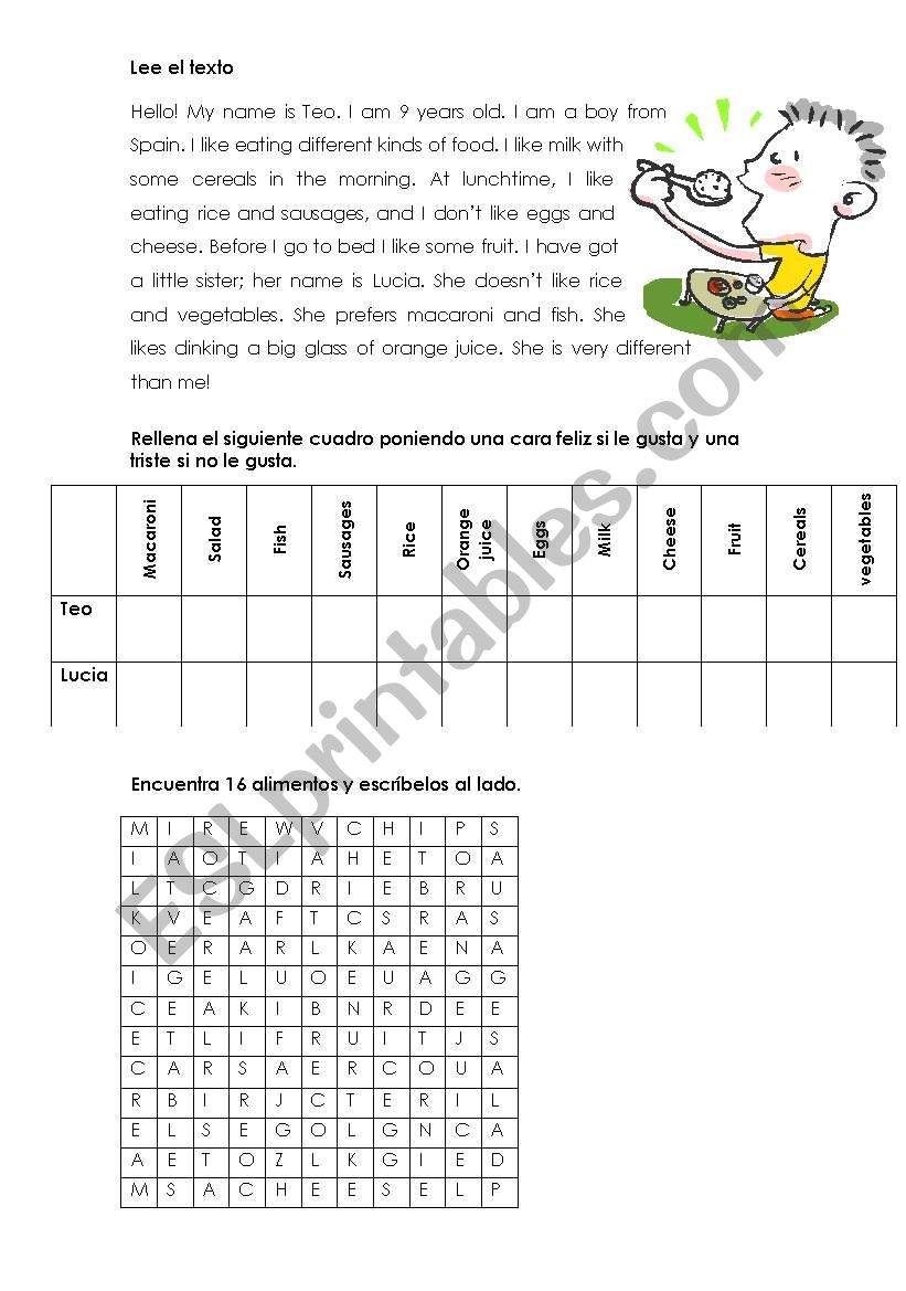 I LIKE FOOD worksheet