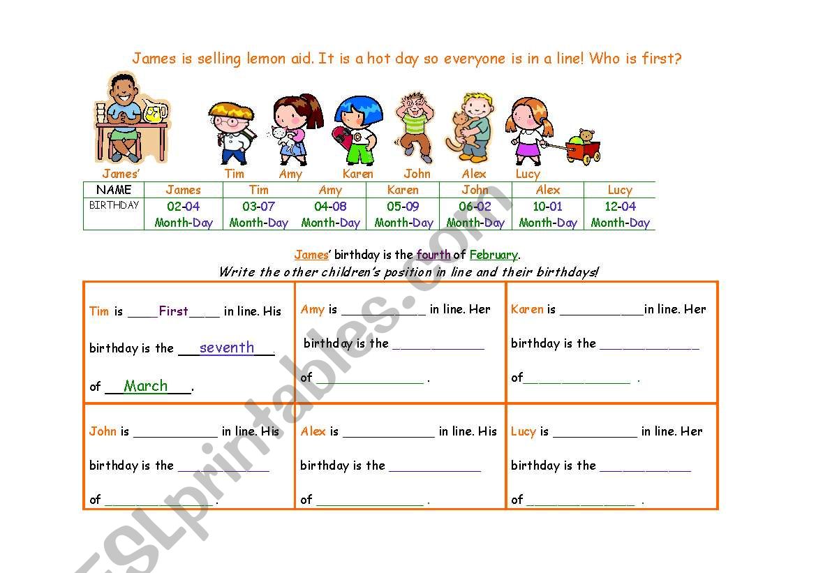 Birthdays + ordinal numbers + months