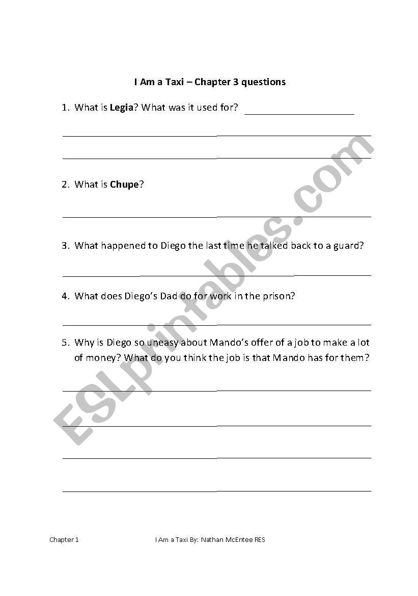 I Am A Taxi Novel Study Questions