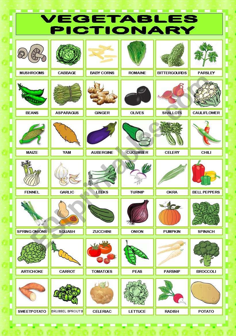 VEGETABLES PICTIONARY (FULLY EDITABLE)