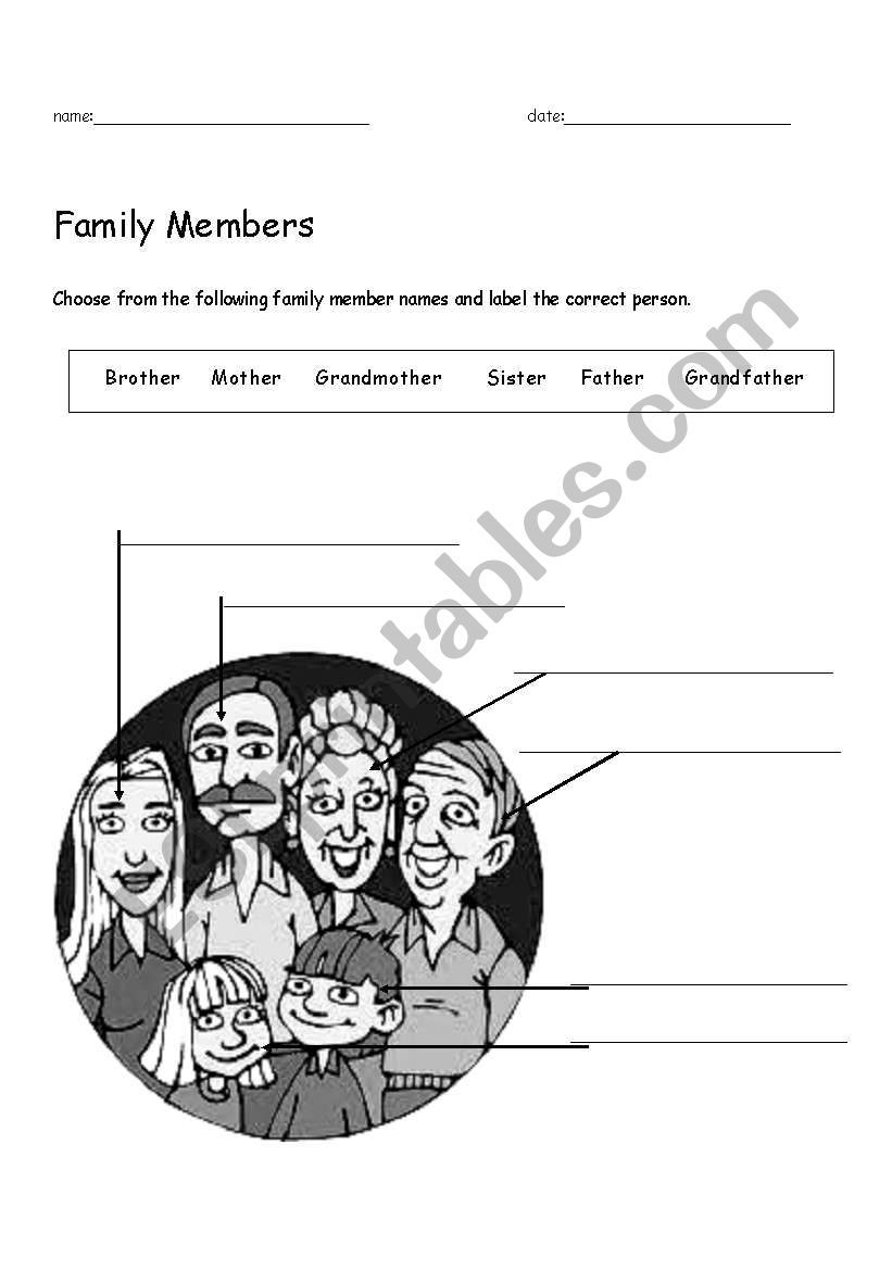 Family Members worksheet