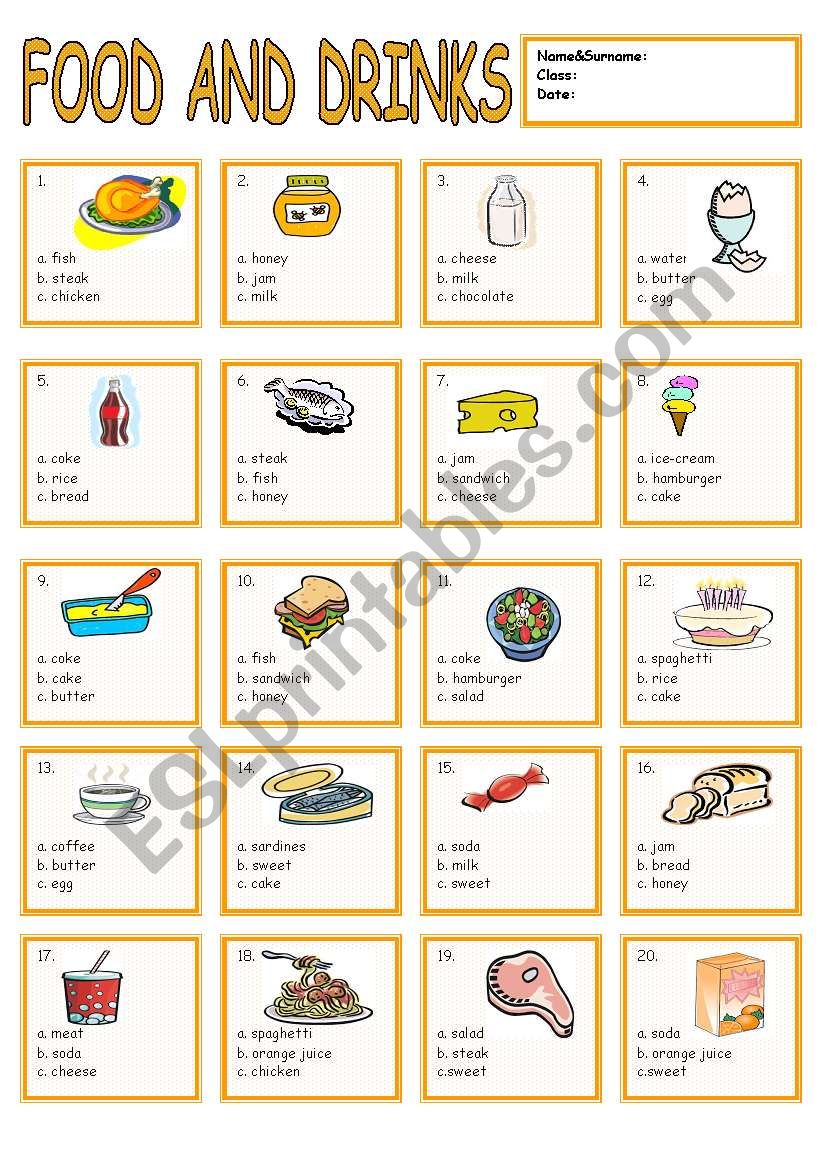 Food and Drinks worksheet