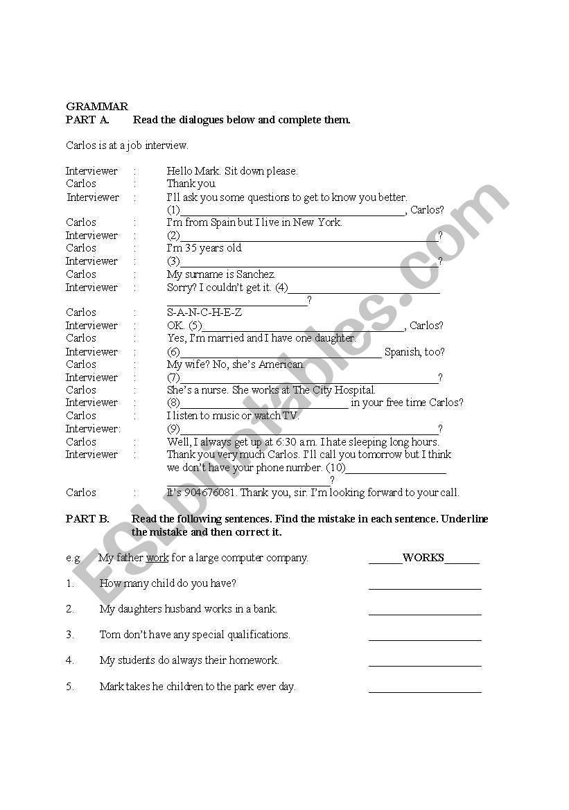 GRAMMAR GENERAL worksheet