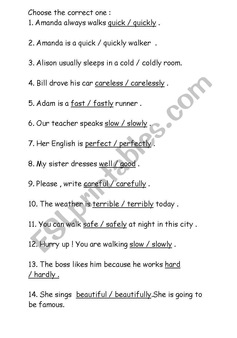 adverbs worksheet
