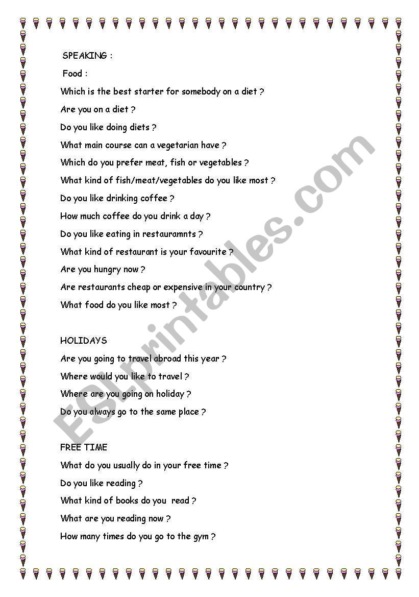 SPEAKING TEST  worksheet