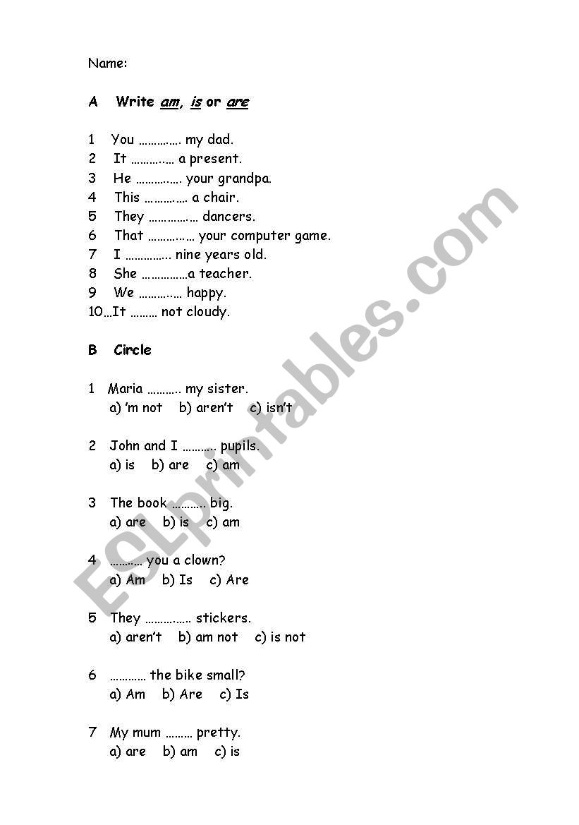 Verb to be worksheet worksheet