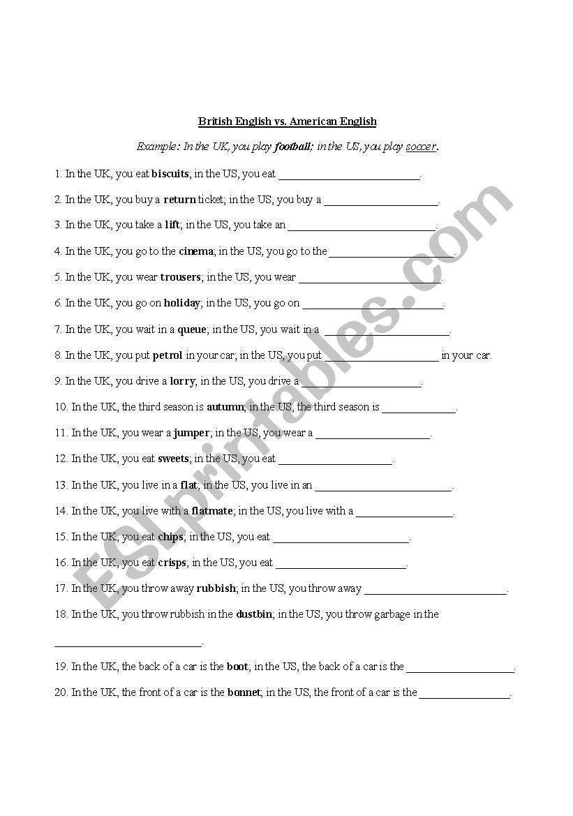 BE and AE worksheet