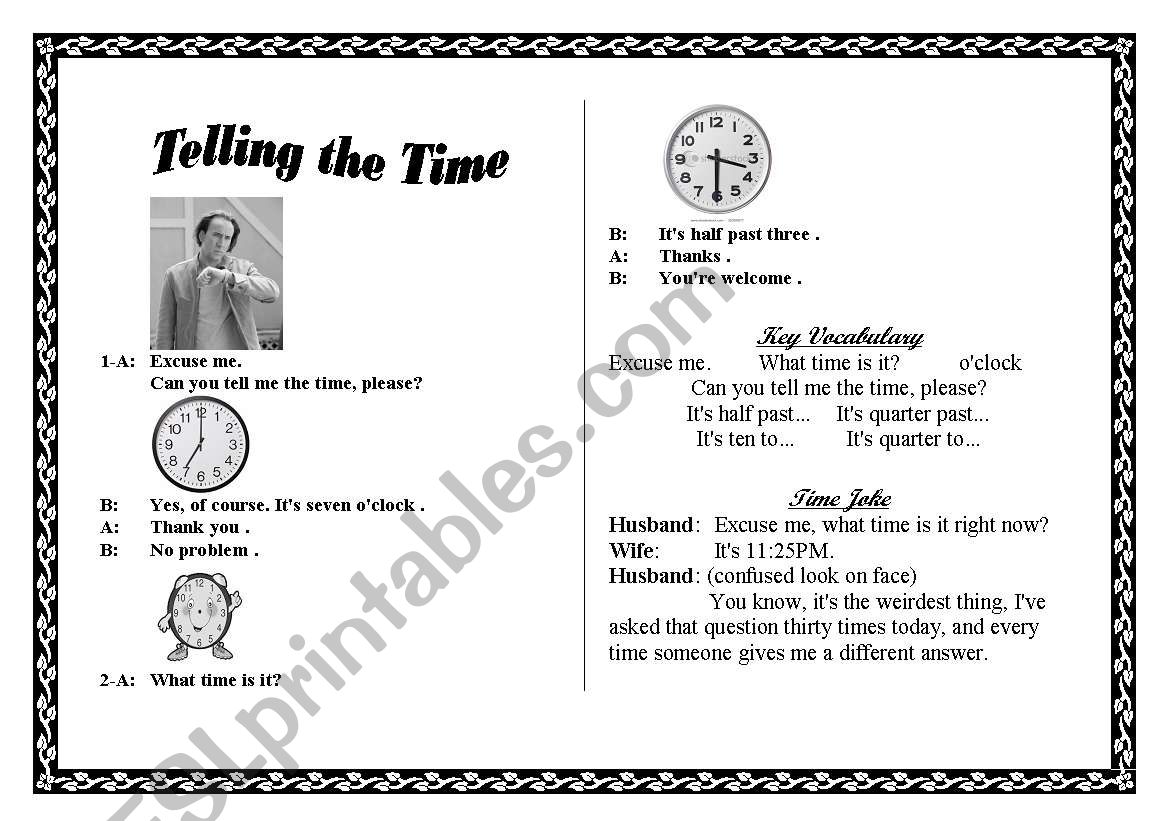 telling the time worksheet