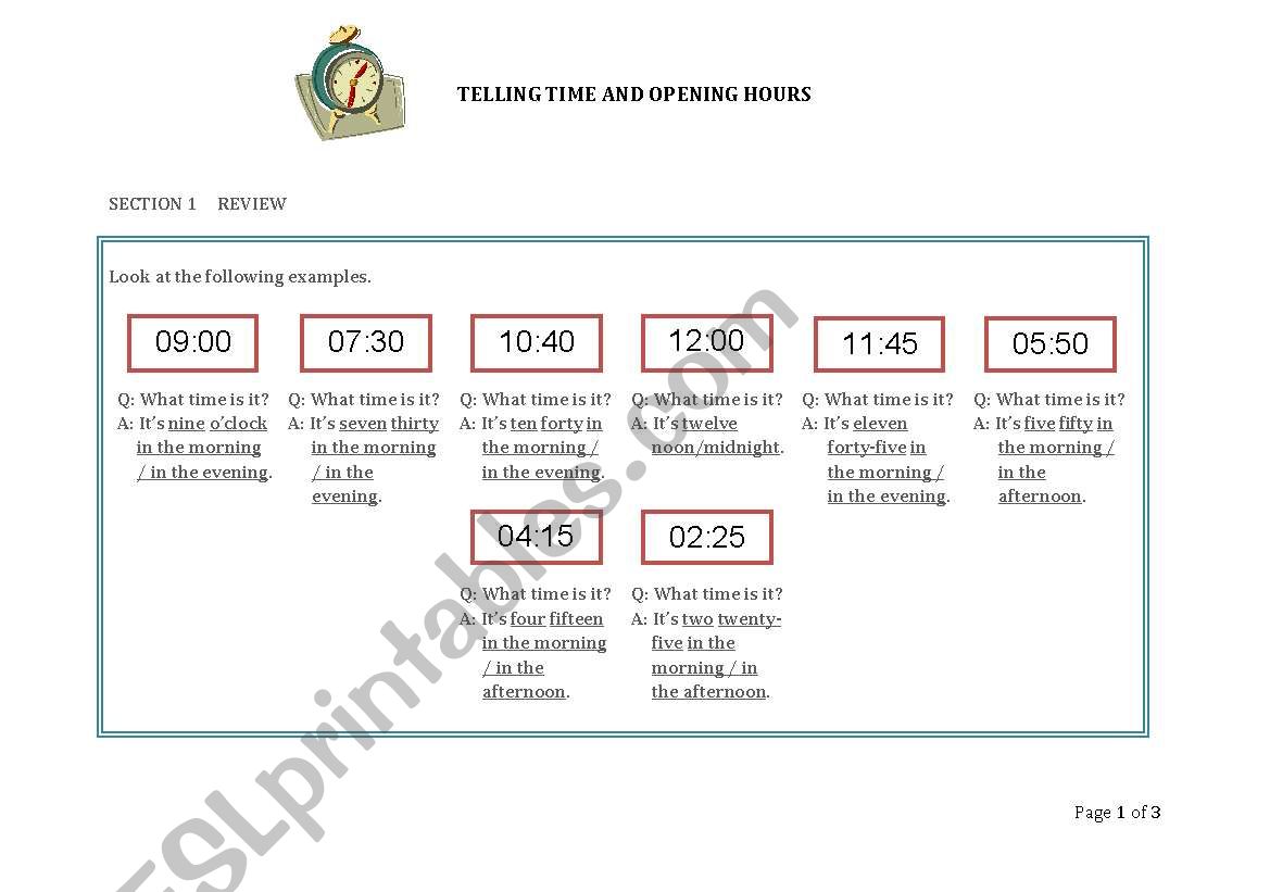 Telling Time and Opening Hours