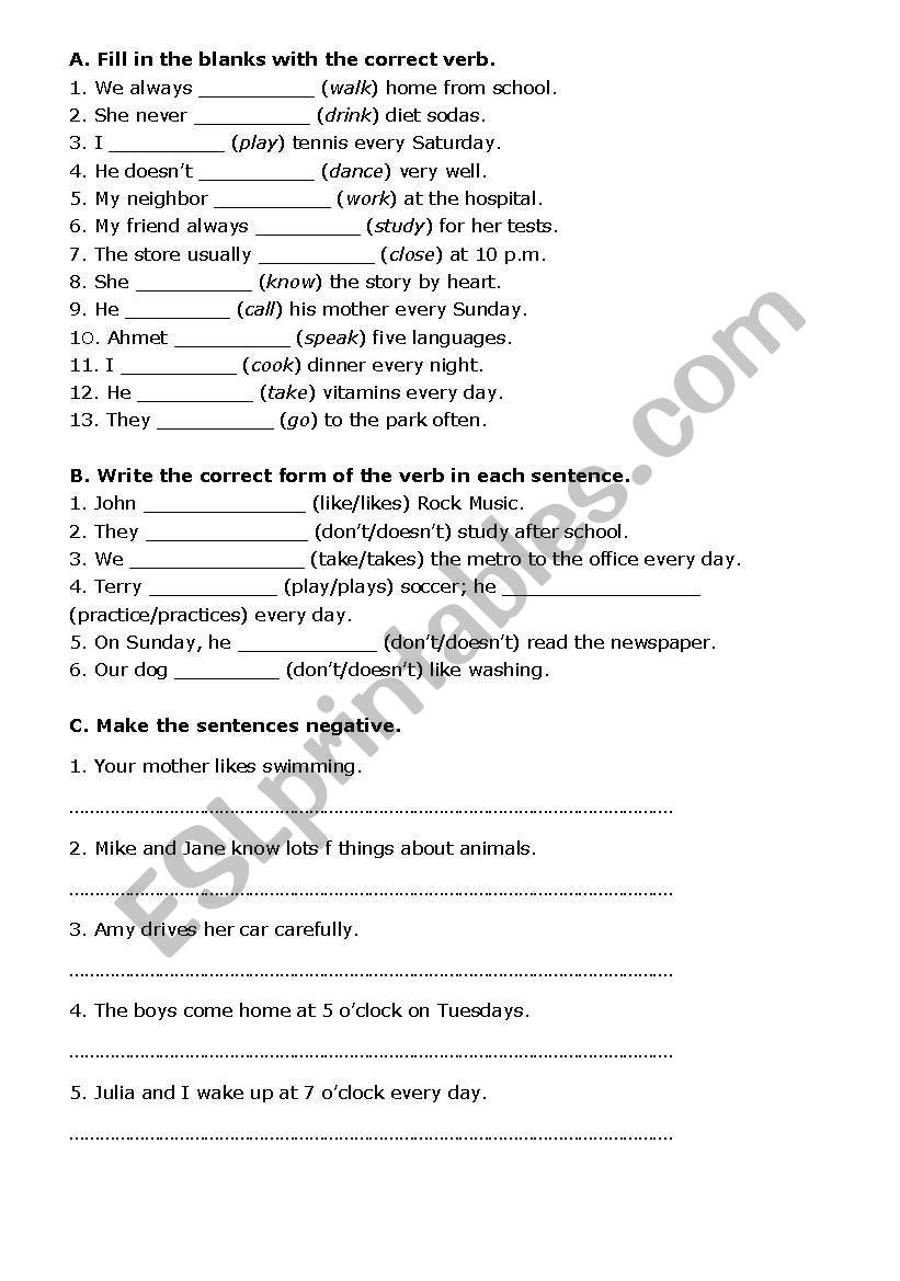 simple present tense worksheet