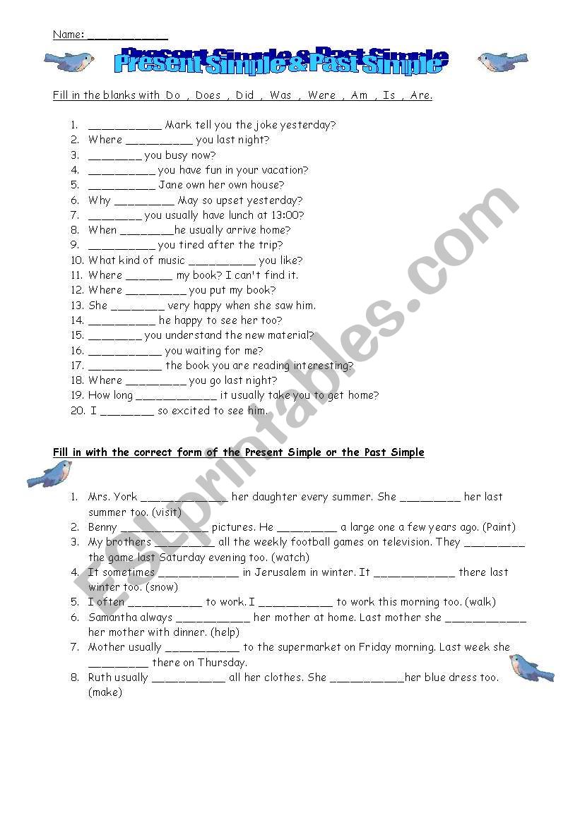 Present Simple & Past Simple worksheet