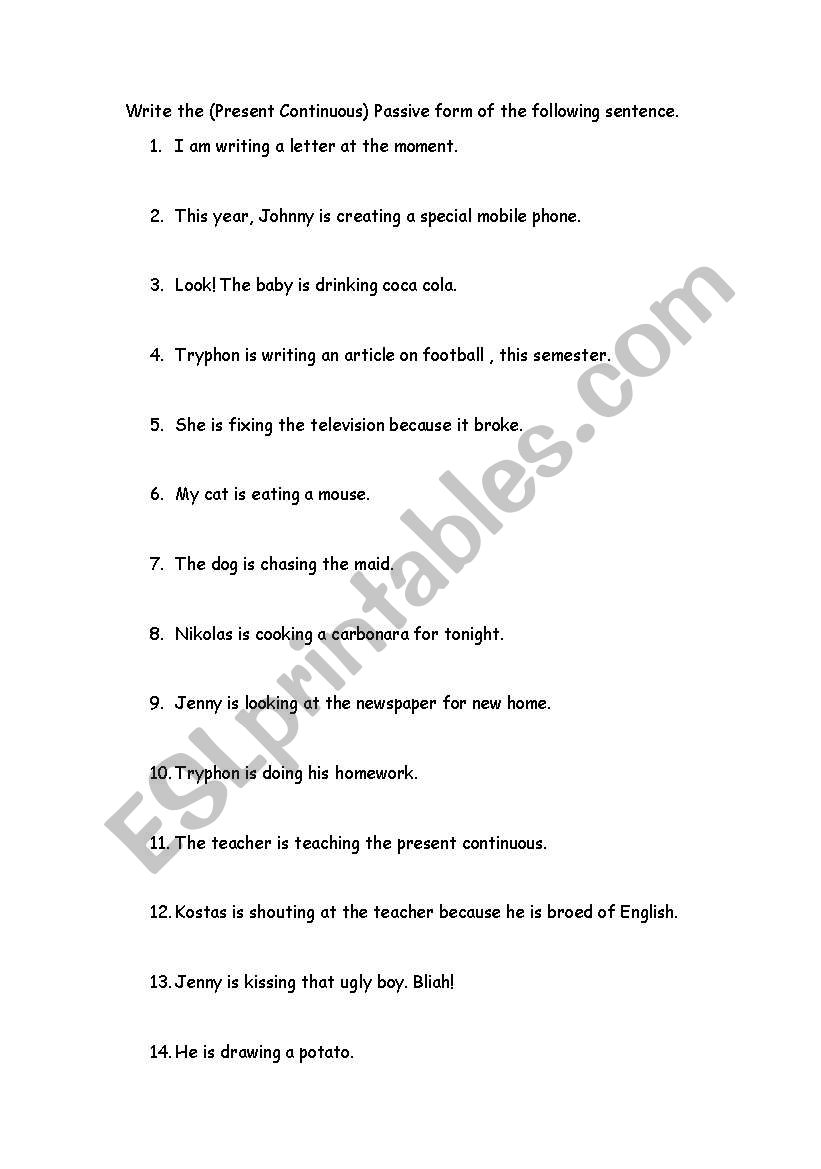 Present Continuous Passive worksheet