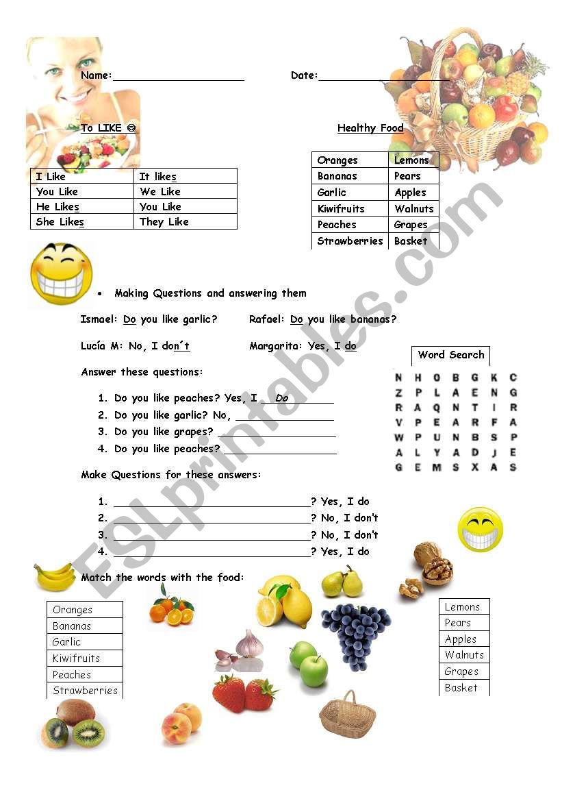 TO LIKE + FOOD worksheet