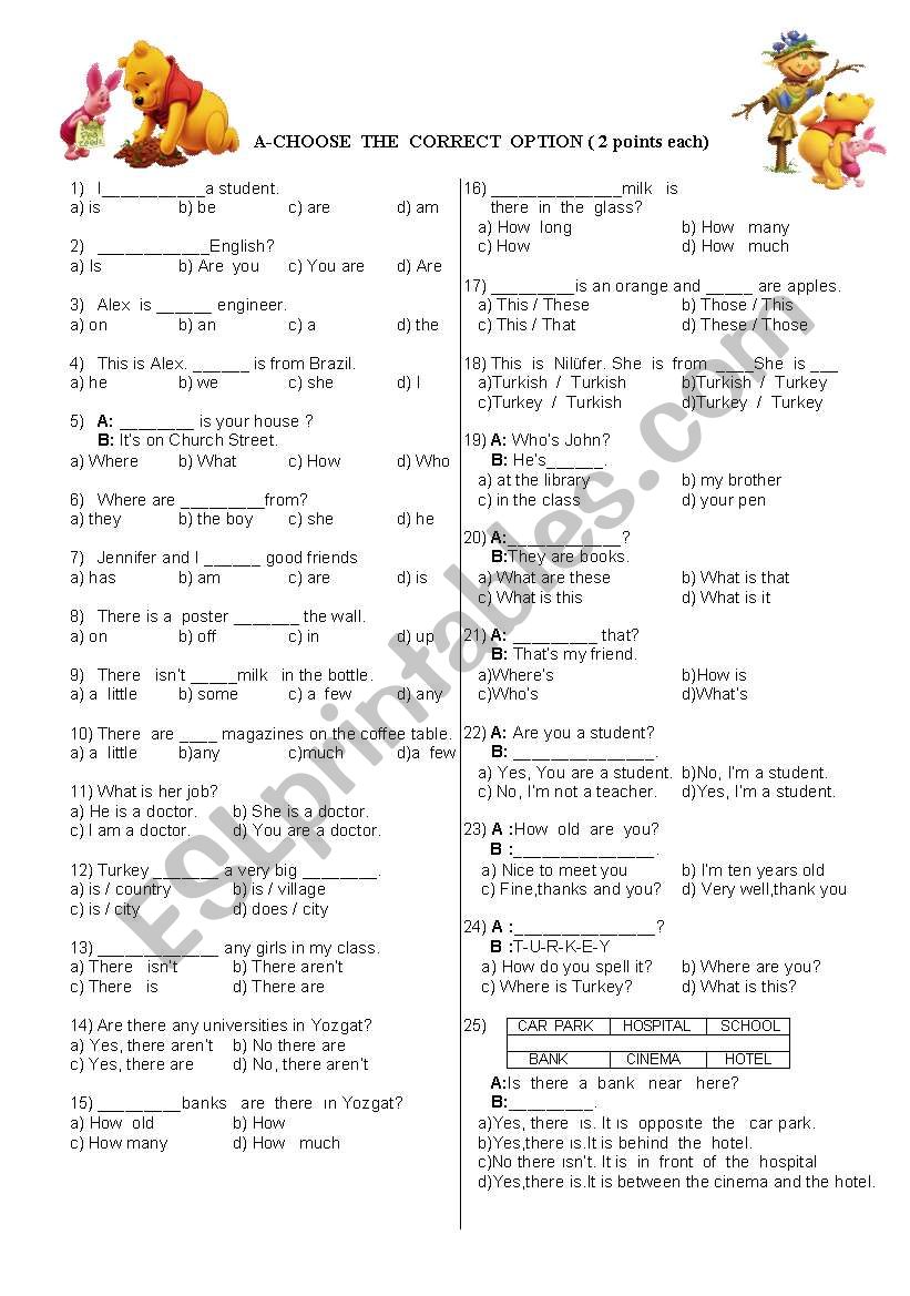 EXAM FOR GRADE 9 (TO BE, THERE IS / THERE ARE )