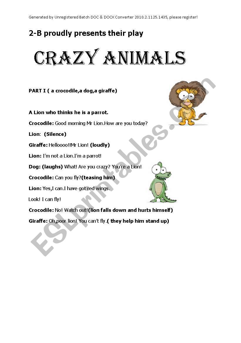 CRAZY ANIMALS SCHOOL PLAY FOR FIRST-SECOND GRADES