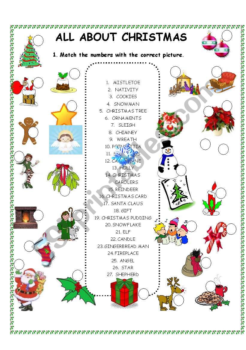 All about Christmas worksheet - matching