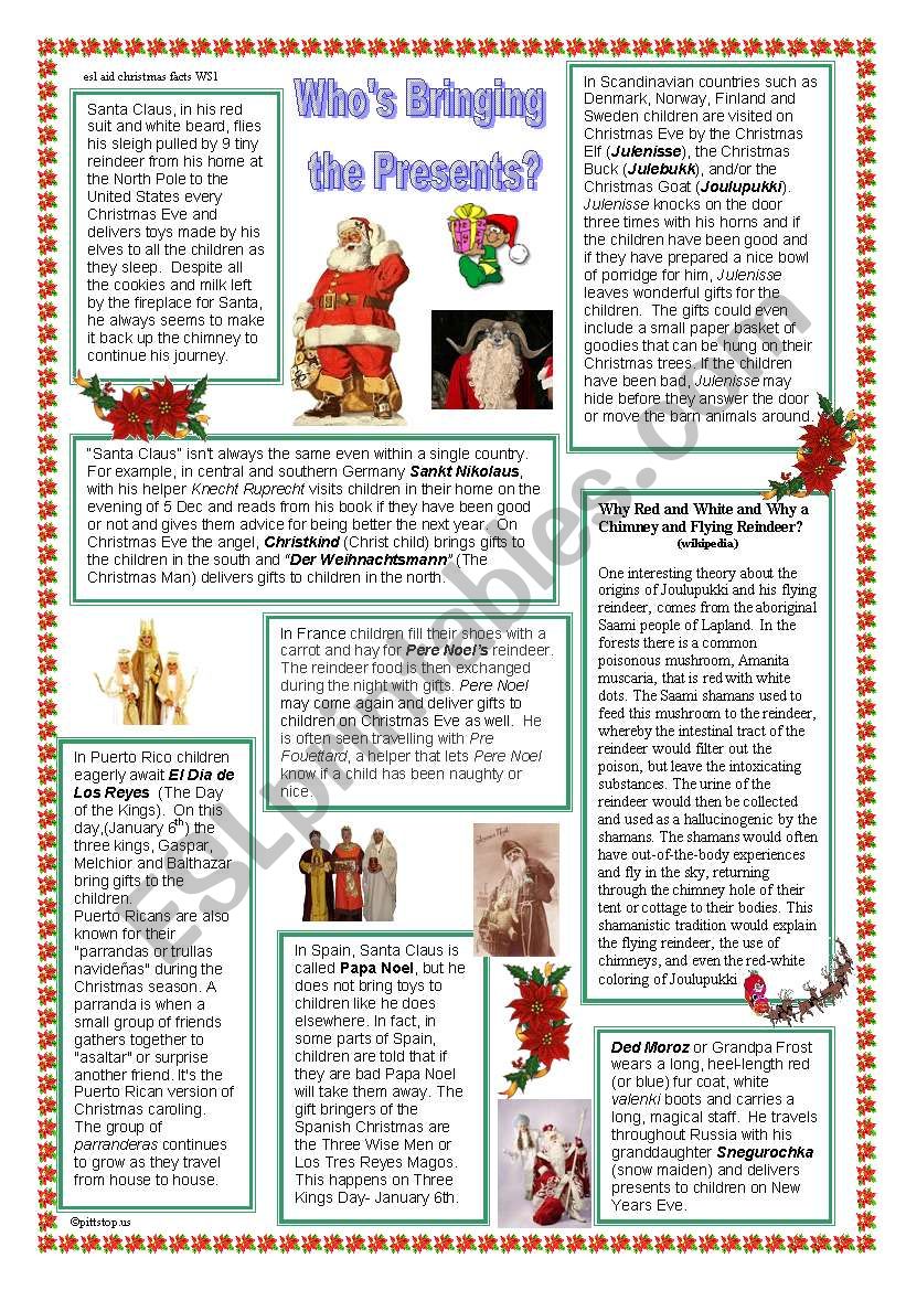 WhoÂ´s Bringing the Presents? worksheet