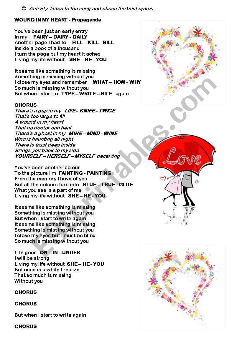 Wound in my heart - song worksheet