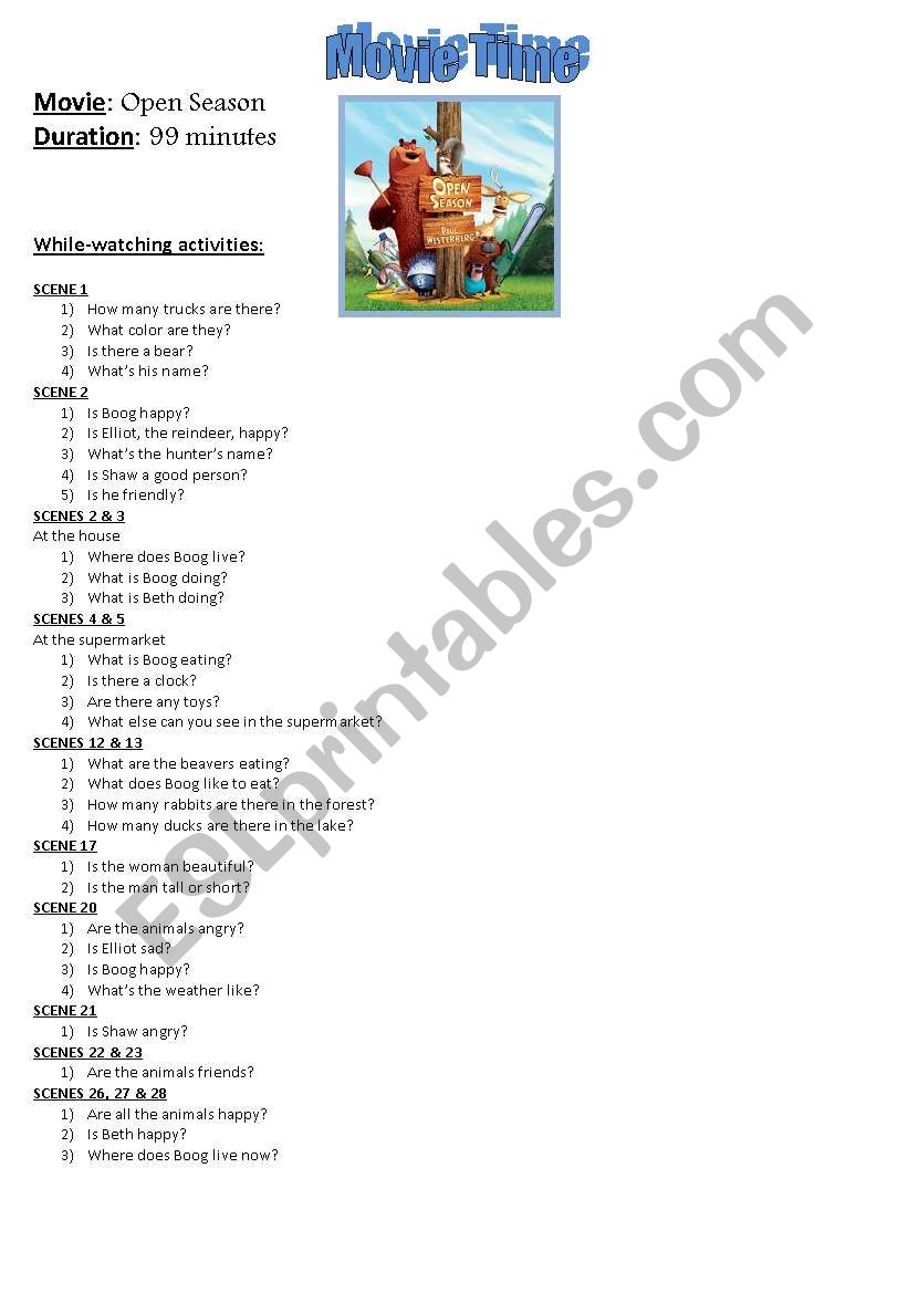 Open Season - Movie worksheet