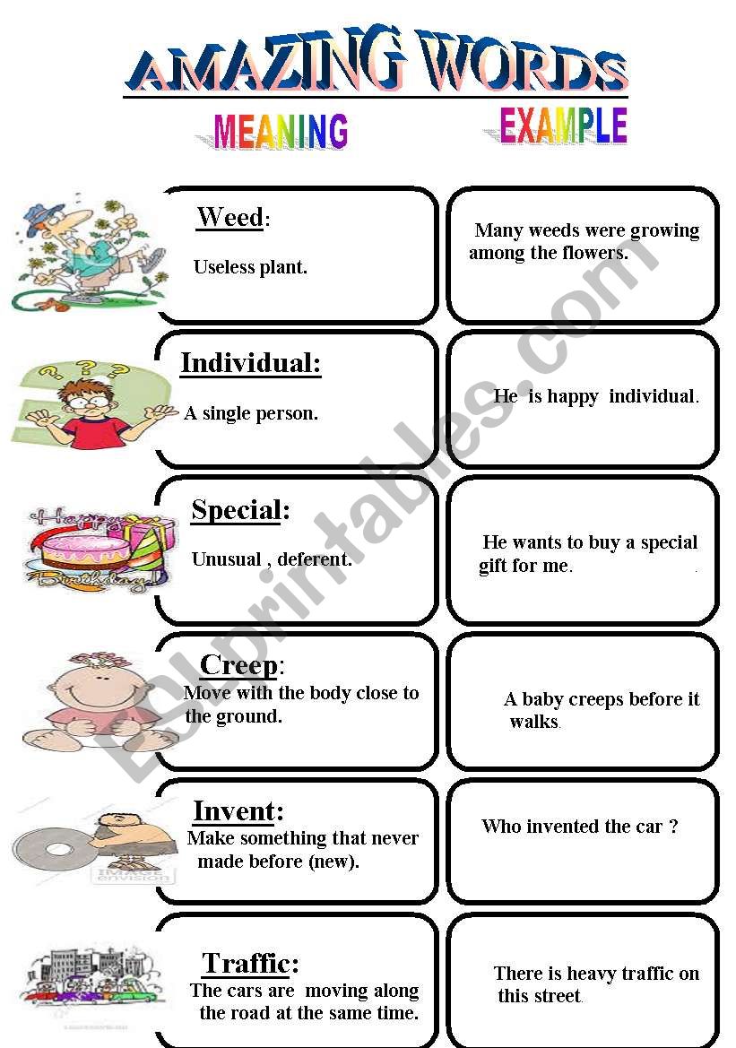 amazing words worksheet