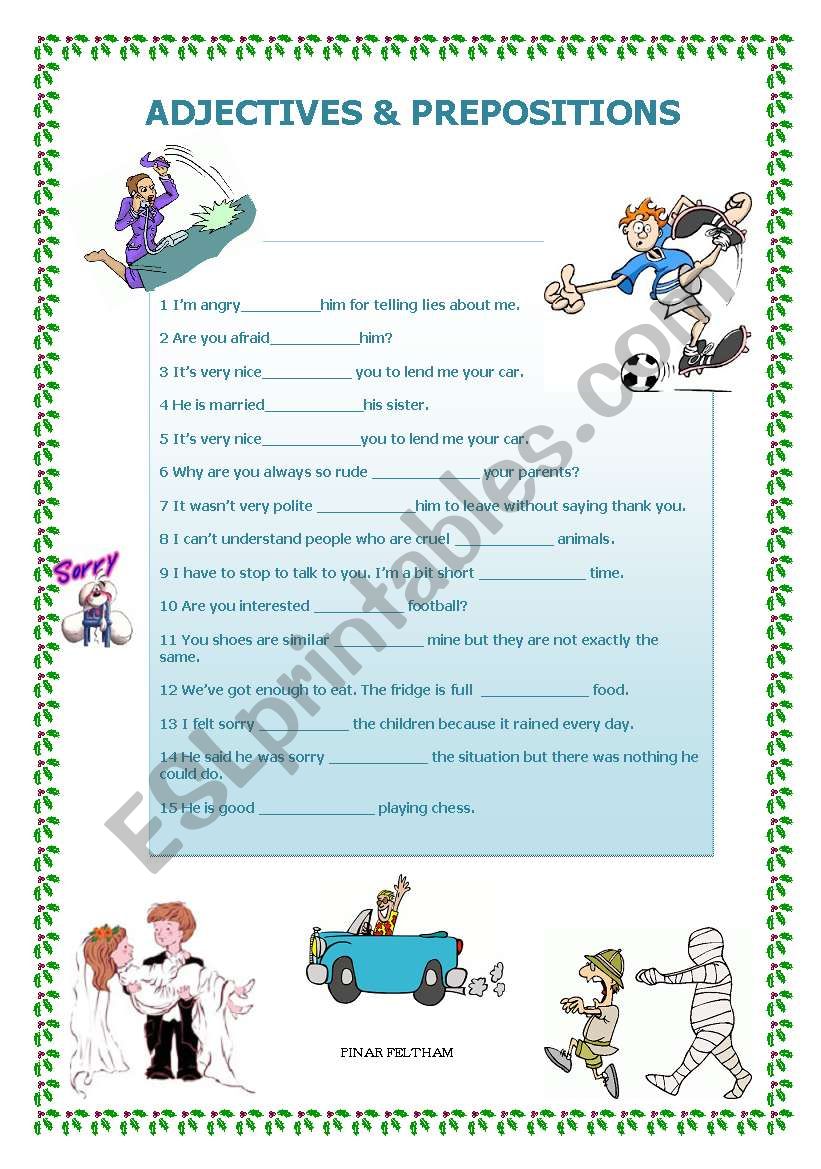 adjectives & preposition worksheet