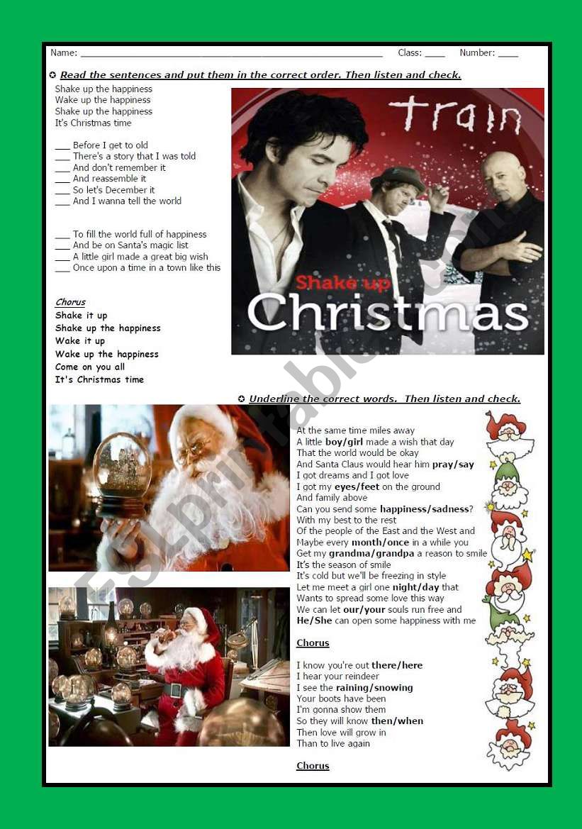 SONG: SHAKE UP CHRISTMAS - with answer key