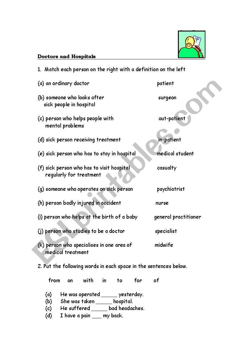 Doctors and hospitals worksheet