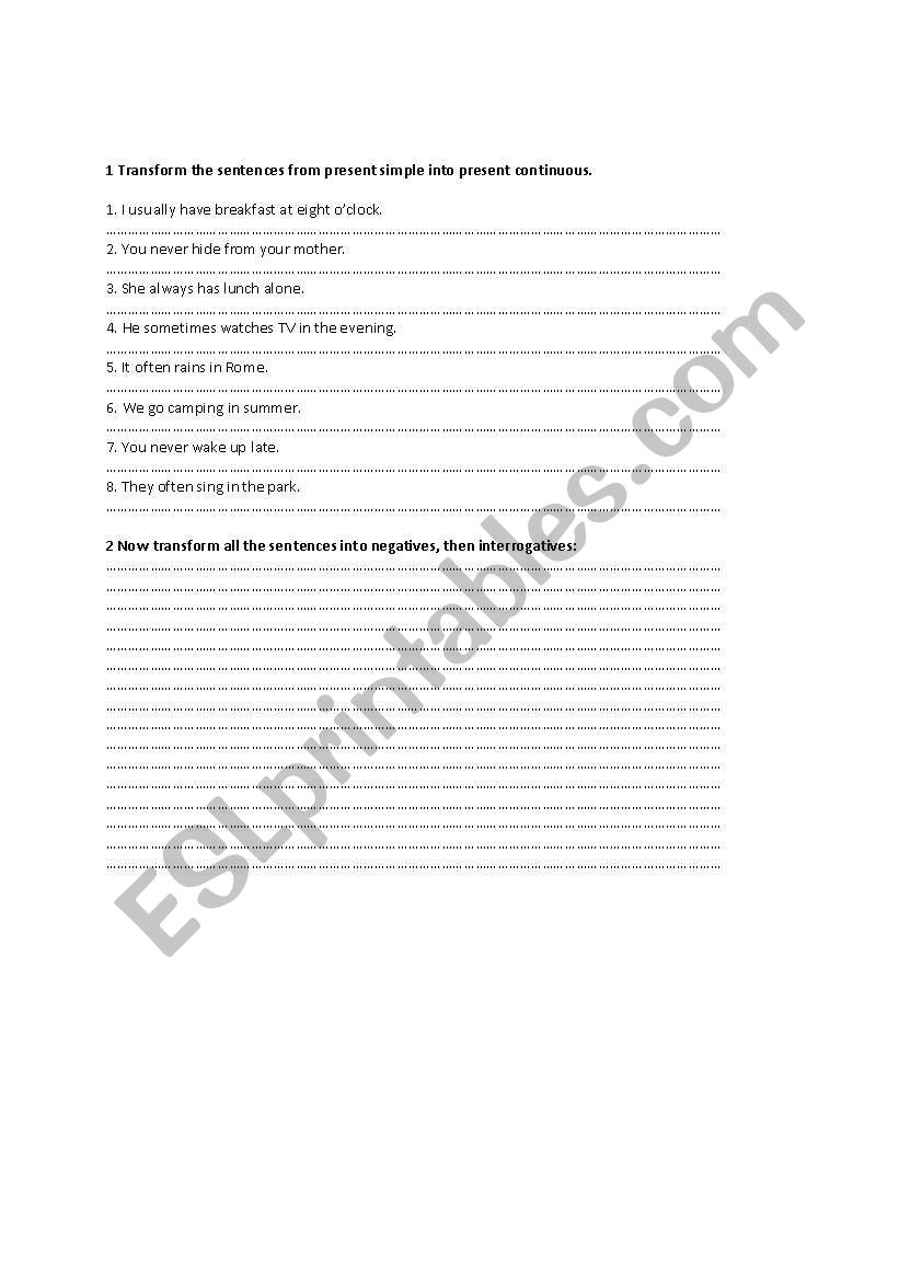 Habits vs Now worksheet