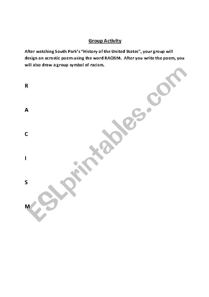 racisim worksheet