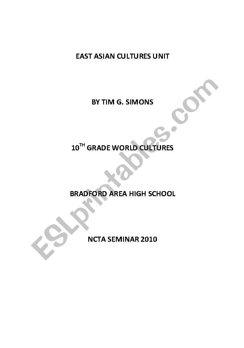 East Asia Unit Plan worksheet