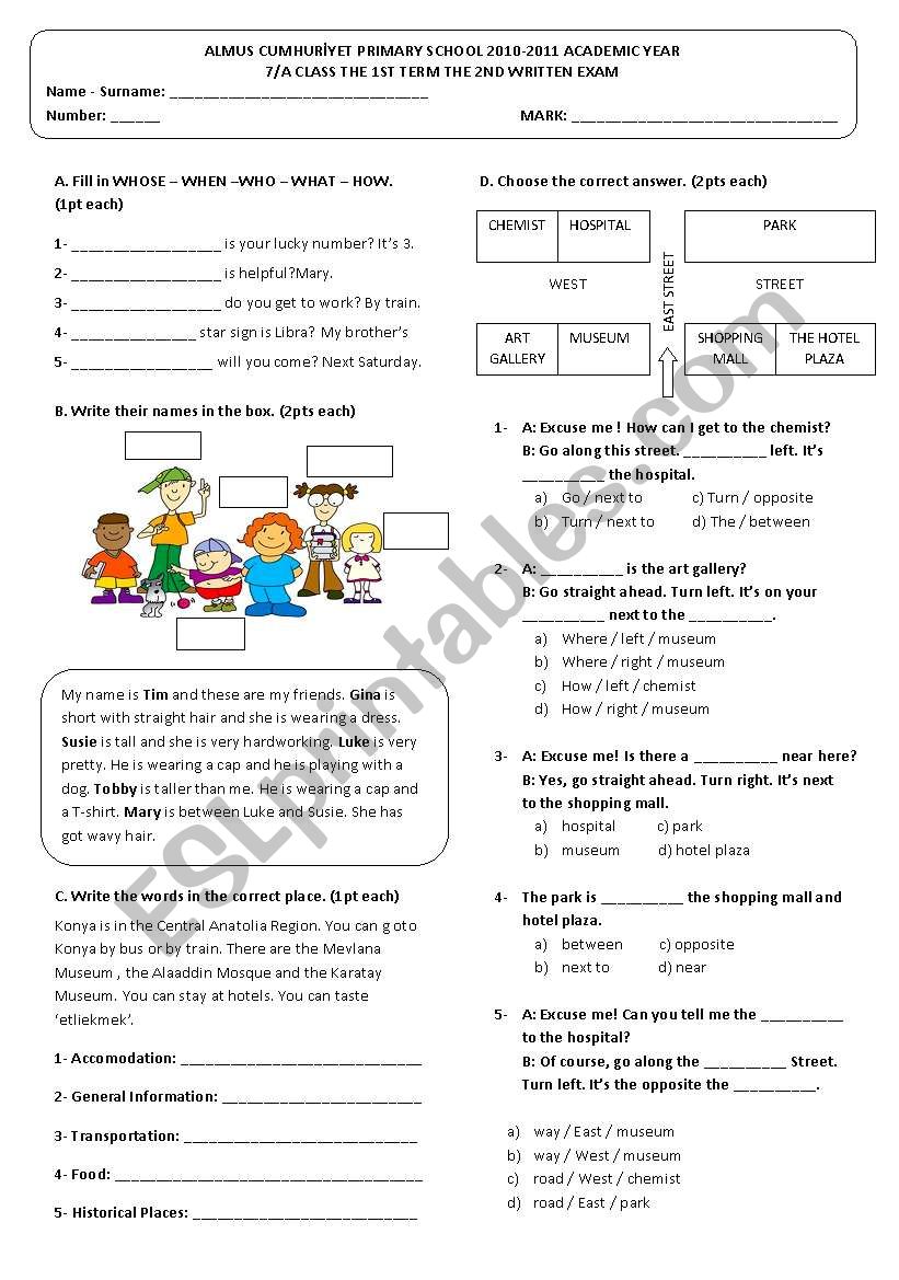 7th class exam worksheet