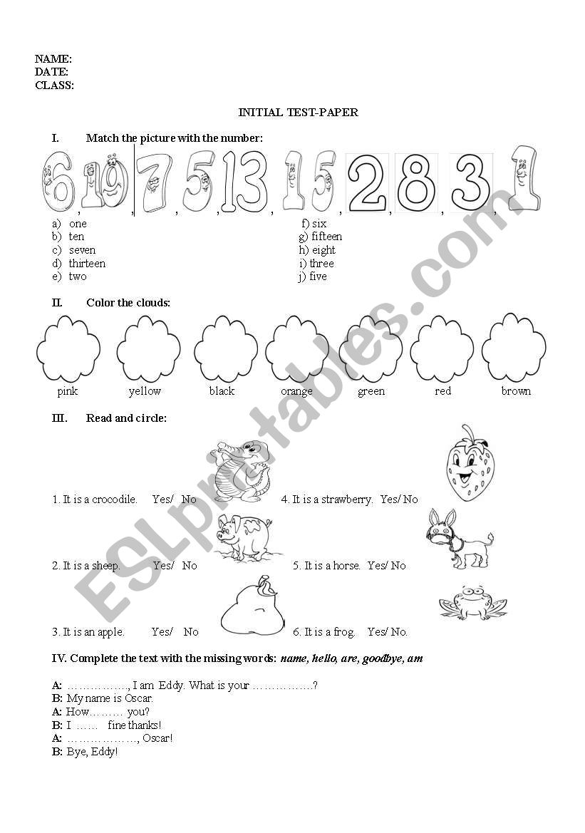 Elementary test worksheet