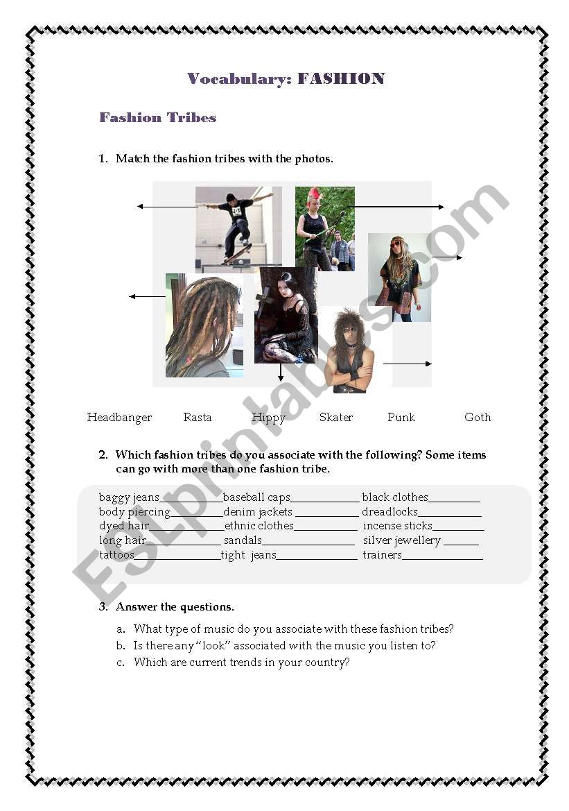 clothes and fashion tribes worksheet