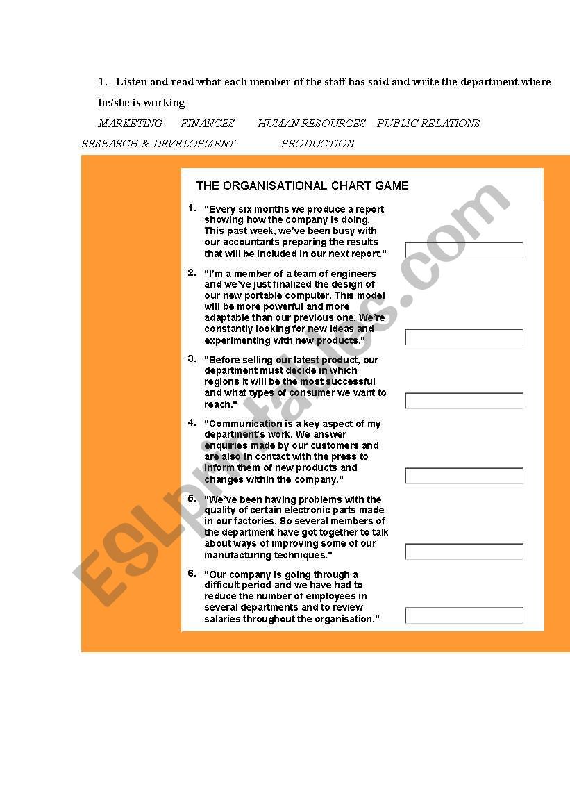 Organizational Chart worksheet